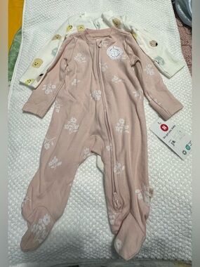 Huggies 2pcs Pink Floral & White Faces Footed One-Piece for Kids